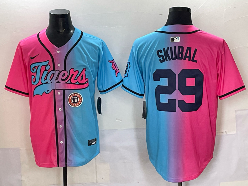 Men 2025 Detroit Tigers #29  Skubal Blue pink Game Nike MLB Jersey style 036
